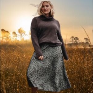 NWT J JILL L Printed A-Line Midi Skirt‎ in Storm Cloud Large Majestic Leopard